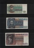 Set Bancnote Burma 1+5+10 Kyats UNC/AUNC 1972-1973 - Colectie Numismatica