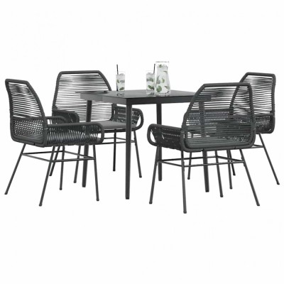 Gossi set de sufragerie de gradina 5 piese neagra sticla poly rattan foto
