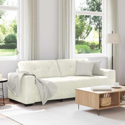 vidaXL Sofa cu 3 locuri cu pernă Crem Catifea foto