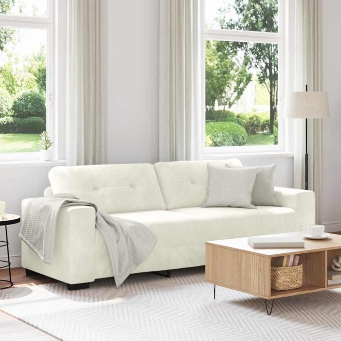 vidaXL Sofa cu 3 locuri cu pernă Crem Catifea