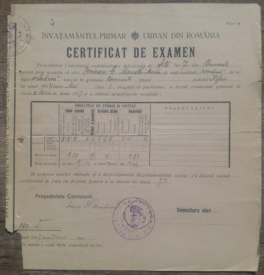 Certificat de examen/ Invatamantul Primar Urban din Romania, 1913 foto