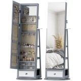 HOMCOM Oglindă portarbijuterii cu lumini LED Dulap portarbijuterii cu oglindă completă Rotativ de 360&deg; Sertar &Icirc;ncuietoare Gri deschis | Aosom Romania