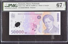 BANCNOTA 50000 LEI 2002 UNC GRADATA PMG 67 EPQ