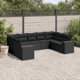 Cumpara ieftin Gossi set mobilier de gradina cu perne, 9 piese, negru, poliratan