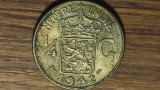 Indiile est Olandeze - moneda exotica de argint - 1/4 gulden 1942 - mintmark palmier- senzationala patina curcubeu !