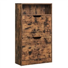 VASAGLE Dulap pantofi cu 2 usi flip, separator reglabil si detasabil, pentru 8-12 perechi, 24x60x102cm, maro rustic Household NewTrend