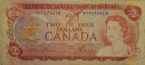 CY - Bancnota "Two 2 Deux Dollars 1974 Canada" circulata, dar frumoasa / Semnaturi: Lawson &amp; Bouey / Portret: Regina Elizabeth II