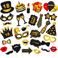 Set Accesorii pentru Petrecere, Cyrax, Props pentru Coltul de Poze, pentru Majorat, Aniversare 18 Ani, Ochelari, Palarii, Mustata, Cravata, pentru Eve