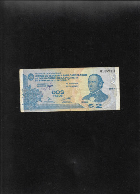 Rar! Argentina 2 pesos 2001 seria01059134 Provincia de Entre Rios graffiti foto