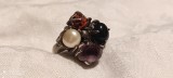 Argint INEL MASIV OPULENT cu PERLA CORAL ONIX si AMETIST MOV exceptional UNIC