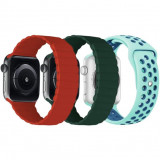 Cumpara ieftin Set 3 Curele iUni compatibile cu Apple Watch 1/2/3/4/5/6/7, 44mm, Silicon, Red, Green, Turquoise/Blue