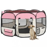 VidaXL Țarc joacă pliabil c&acirc;ini cu sac de transport roz 125x125x61 cm