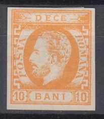 ROMANIA 1871 LP 31 REGELE CAROL I CU BARBA 10 BANI PORTOCALIU LIPSA GUMA SARNIERA