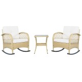 Set de mobilier din rattan pentru balcon (3 piese), 2 scaune balansoar confortabile cu spătar &icirc;nalt, 80x76x86 cm, Bej