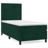 Cumpara ieftin Pat box spring cu saltea, verde inchis, 80x200 cm, catifea