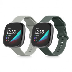 Set 2 curele pentru Fitbit Versa 3/Sense, Kwmobile, Gri/Verde, Silicon, 57780.02