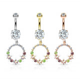 Piercing din oțel pentru buric &ndash; cerc cu flori, cristale colorate și transparente, modele de culori variate - Culoare: Arămiu
