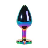 Plug anal X-MEN Secret Shine Metal Butt Plug, bază cu cristal, lungime 9.5 cm, diametru 4.1 cm (mărime L), multicolor