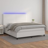 Cumpara ieftin Pat cu arcuri, saltea și LED, alb, 160x200 cm, piele ecologică