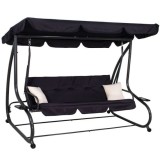 Balansoar gradina, 4 locuri, negru, 220x120x162 cm, functie pat, Linda GartenVIP DiyLine, Springos