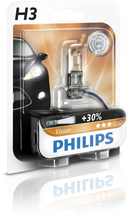 Bec auto cu halogen pentru proiector Philips Vision +30% H3 12V 55W PK22S , 1 buc. Kft Auto