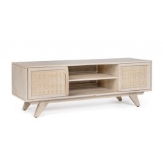 Comoda TV lemn mango rattan natur 2 usi Sahana 128x40x45 cm