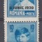 ROMANIA 1930 LP 83 r REGELE MIHAI I CU SUPRATIPAR 8 IUNIE 1930 EROARE VALOAREA 10 LEI ALBASTRU PERECHE PLIU VERSO/CATALOG 1974 KIRIAC DRAGOMIR