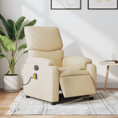 vidaXL Fotoliu electric de masaj rabatabil, crem, textil foto