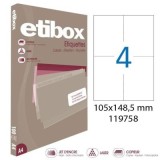 Etichete autocolante Etibox 119758, 4/A4, 105x148. 5mm, permanente, colturi drepte, alb, top 100 coli (400 etichete)