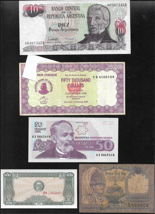 Set 5 bancnote de prin lume adunate (cele din imagini) #138