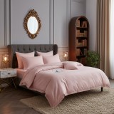 Lenjerie de pat pentru 1 persoana, Bumbac Damasc 100%, 3 piese, Cearceaf pat 160x240, Cearceaf pilota 150x210, Fete de perne 50x70, roz pudra