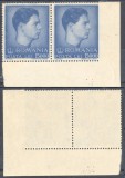 Uzuale Mihai I 1947 timbru 15000 lei eroare spectaculoasa de dantelura cu colț de coala in pereche MNH