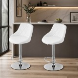 Set 2 scaune de bucatarie/bar, Artool, Kast, rotativ, piele ecologica alba, picior metal argintiu, 45.5x48.5x85-105 cm