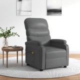 VidaXL Fotoliu de masaj electric, gri, piele ecologică