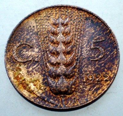 2.199 ITALIA VITTORIO EMANUELE III 5 CENTESIMI 1922 R XF foto