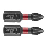 Set biti de impact PH1X25mm 1/4&quot; 2buc. GRAPHITE 56H500 HardWork ToolsRange