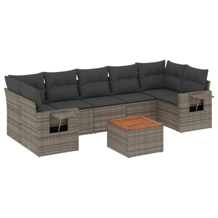 Set canapele de gradina cu perne, 8 piese, gri, poliratan