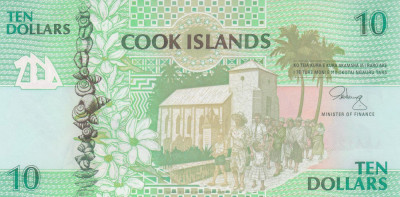 Bancnota Insulele Cook 10 Dolari (1992) - P8 UNC foto