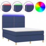 Cumpara ieftin Pat cu arcuri, saltea si LED, albastru, 140x200 cm, textil