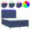 Pat cu arcuri, saltea si LED, albastru, 140x200 cm, textil
