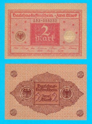 Germania (p#59) 2 Mark 1920 aUNC+ &amp;#039;Darlehnskassenschein&amp;#039; serie: 152.055232 foto