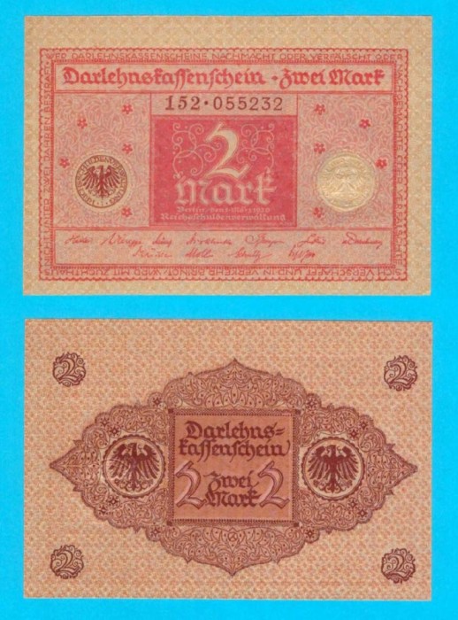 Germania (p#59) 2 Mark 1920 aUNC+ &#039;Darlehnskassenschein&#039; serie: 152.055232