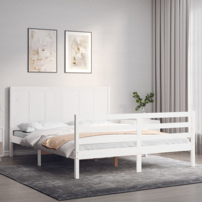 Cadru de pat cu tablie, alb, 160x200 cm, lemn masiv GartenMobel Dekor foto