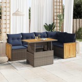 Gossi set mobilier gradina cu perne 6 piese gri poliratan/lemn acacia