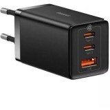 Incarcator retea Baseus GaN5 PRO, Quick Charge 65W, 2 x USB Type-C Output 5V/3A, 1 x USB, include Cablu USB Type-C la USB Type-C 100W, 1m, negru