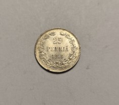 Finlanda 25 Pennia 1916 UNC Piesa de Colectie foto