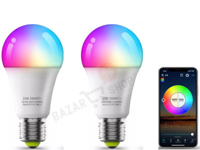 Set 2x Bec inteligent LED RGB Smart, 10W, Wifi, aplicatie telefon mobil, dimabil foto