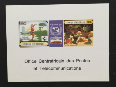 R.CENTRAFRICA -FRUCTE,DANS,PEISAJE,EXP.PFILATELICA-1 M/SH CARTONAT.-MNH** - R CAF 172 foto