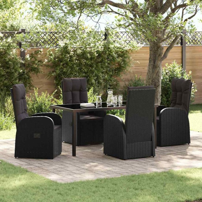 vidaXL Scaune de Grădină Reclinabile 5 pcs Negru 160 x 80 x 73 cm