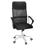 Scaun birou reglabil, ergonomic, cu spatar din microplasa respirabila si baza metalica cromata, 117x58x60 cm, negru Household NewTrend